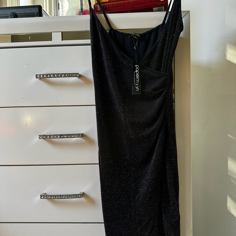 Lipsy Black Glitter Backless Dress